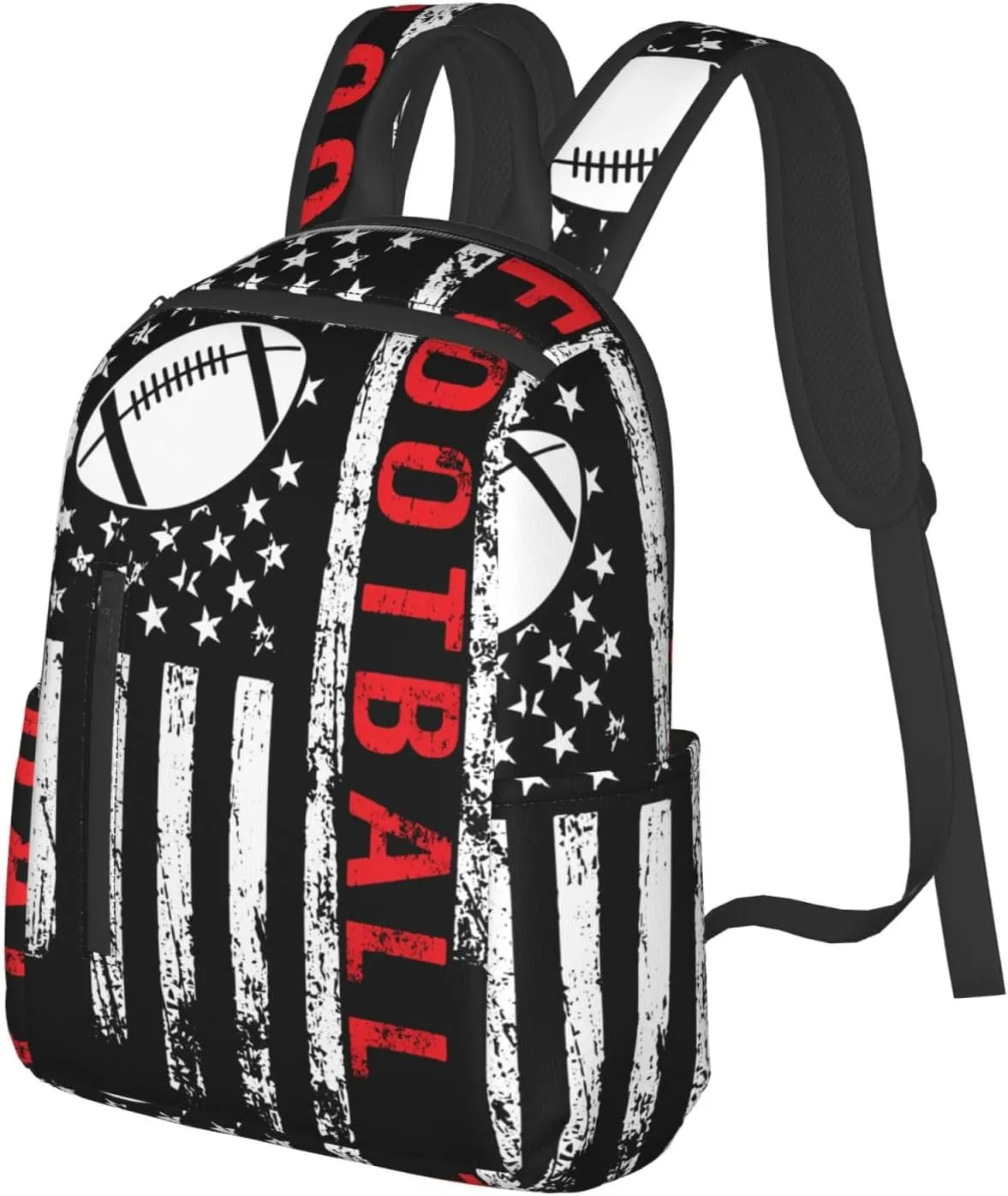 Football American Flag Sport Casual Backpacks Laptop Backpack Outdoor Travel Rucksack Sport Carry-On Daypack Lightweight Bag with Multi-Pockets