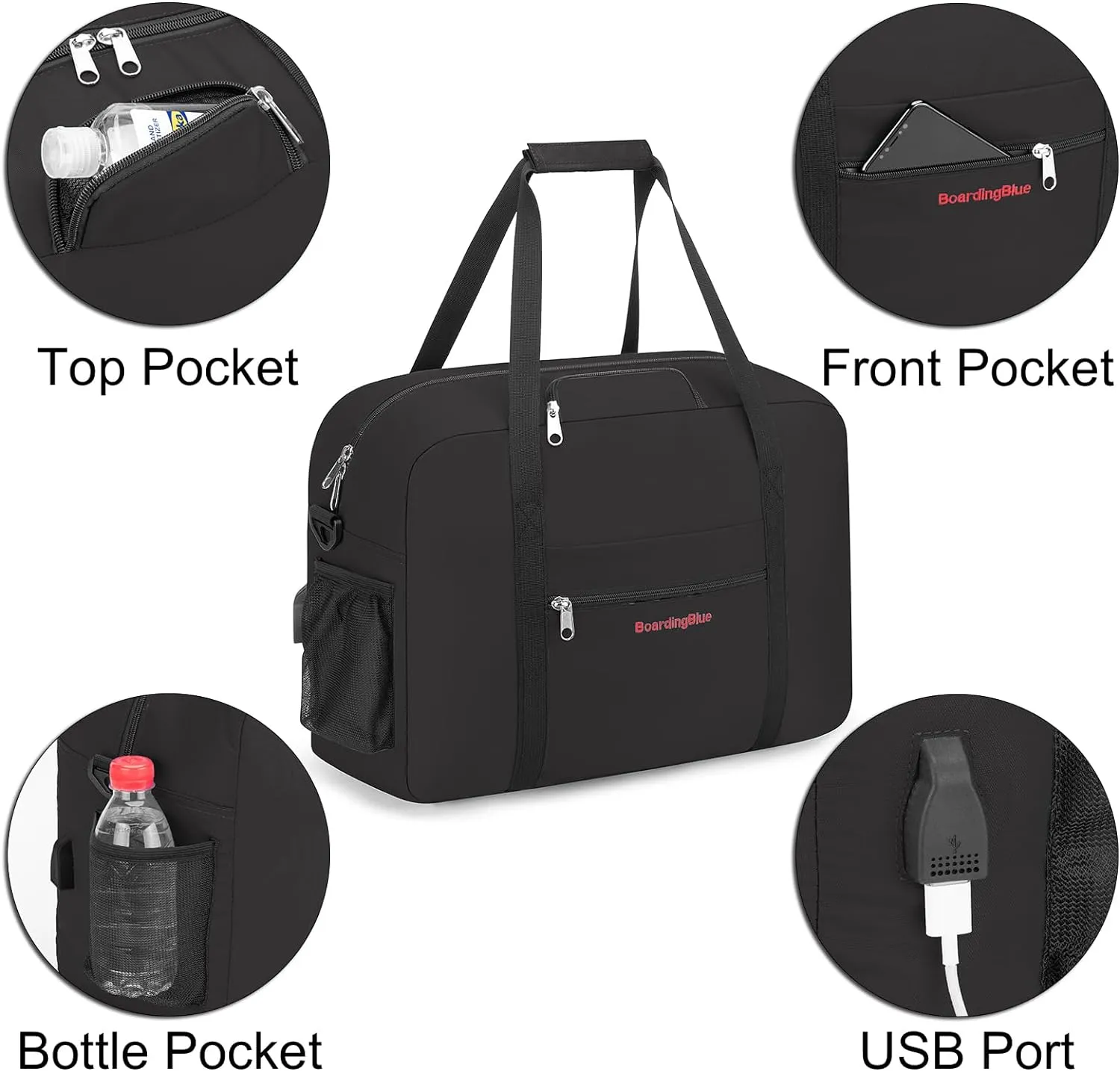 For Allegiant Spirits American Alirlinea 16X14X7 Inches Personal Item Under Seat Duffel Bag With Air Pillow And USB Port(Black)