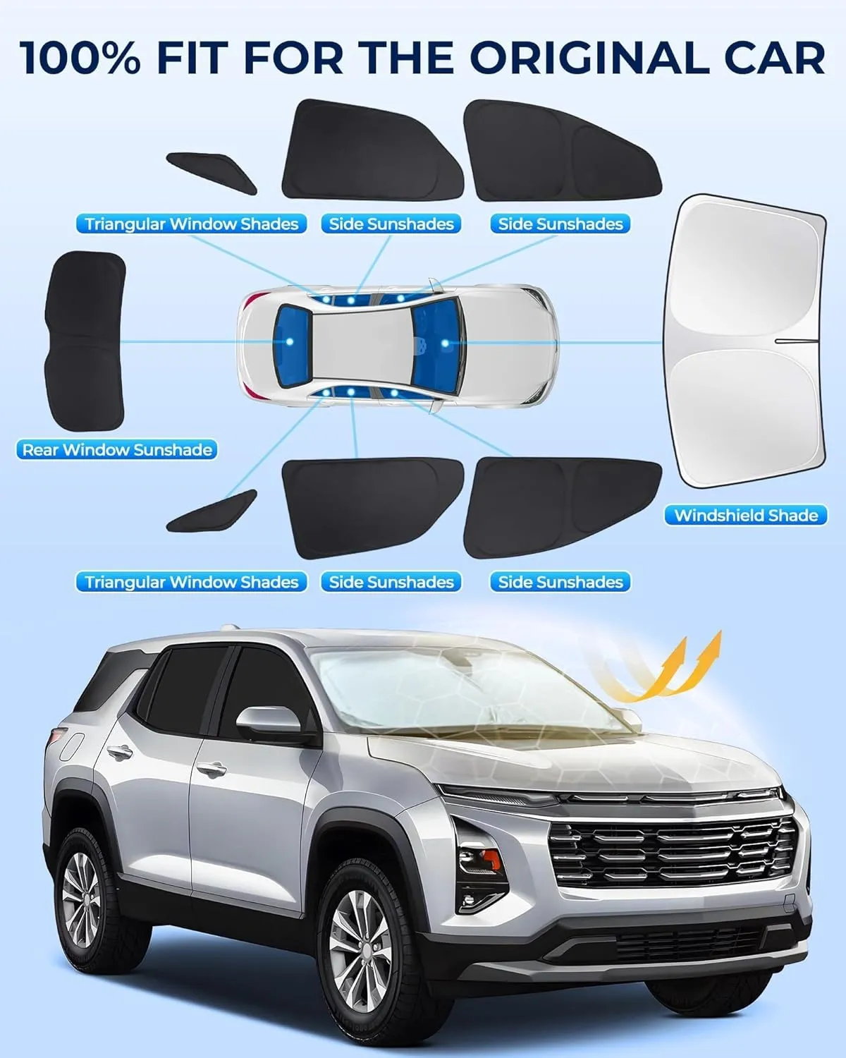 for Chevrolet Equinox 2018-2025 Car Window Shades, 8pcs Privacy Sun Shade Set for Front Windshield Side and Rear Windows, Full Window Covers Keeps Vehicle Cool for Camping Napping