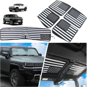 for Hummer EV Accessories 4 Piece Sunshade Roof 1 Piece Front Windshield Sunshade,Compatible with Hummer EV 2024 2025  Sunshade Windshield and Sunroof,Foldable Car Sun Shade Blocks Sun Rays (E, 1:1)