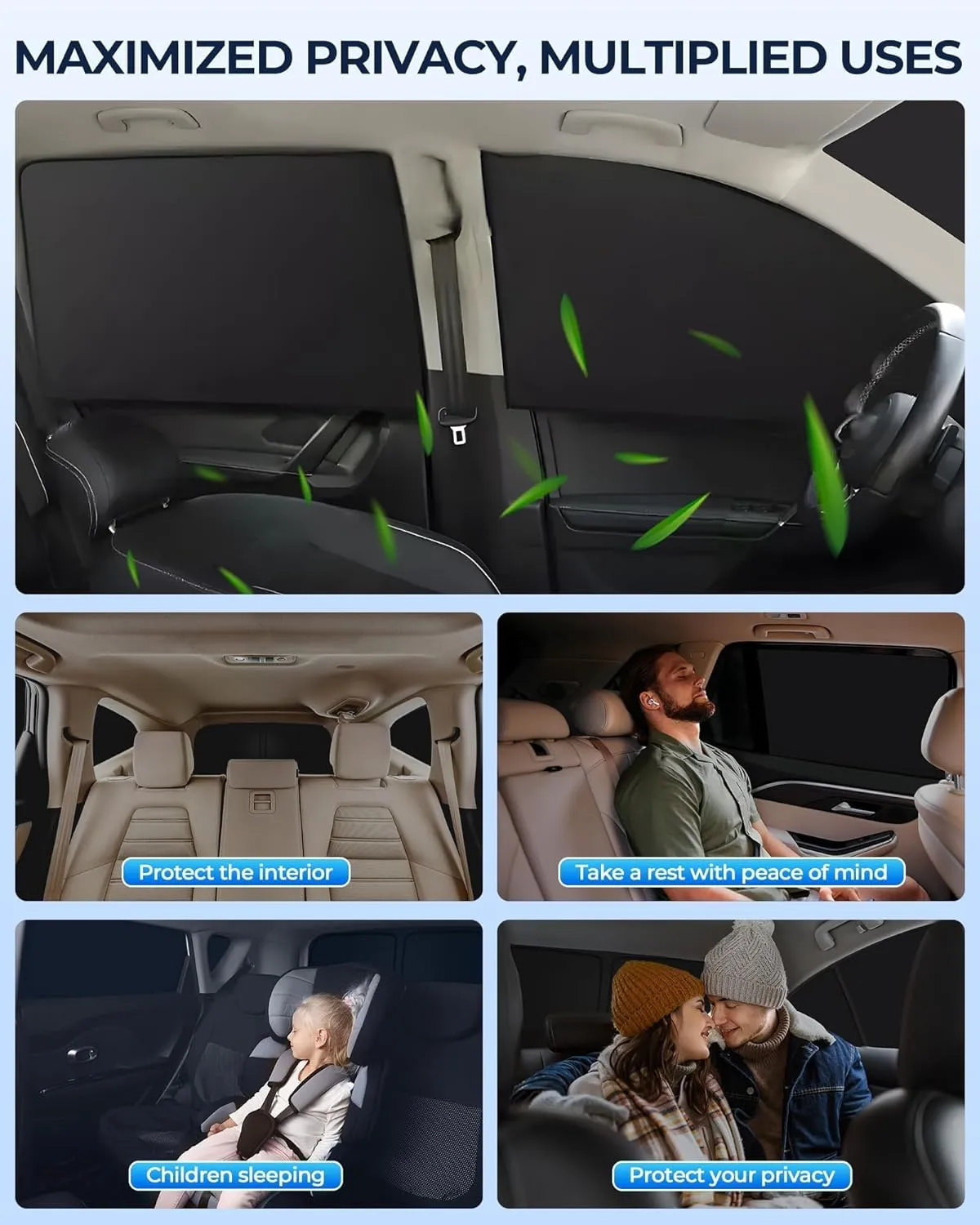 for Toyota Camry 2018-2024 Car Window Shades, 8pcs Privacy Sun Shade Set for Front Windshield Side and Rear Windows, Full Window Covers Keeps Vehicle Cool for Camping Napping