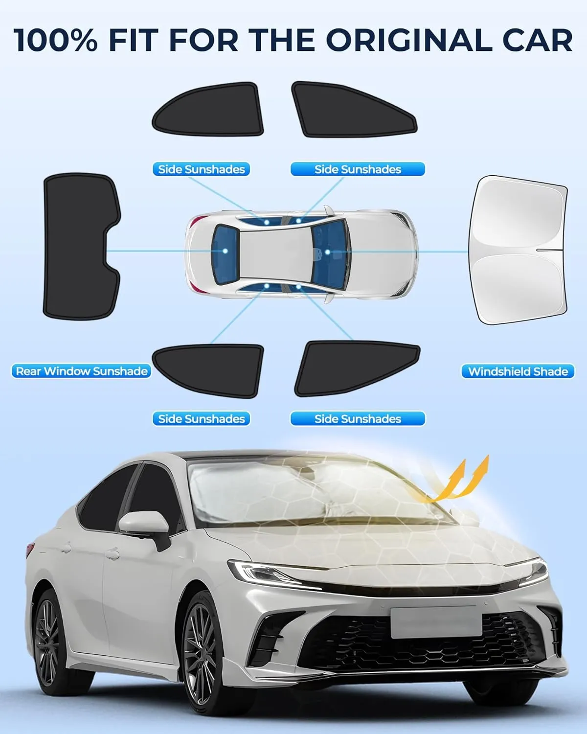 for Toyota Camry 2018-2024 Car Window Shades, 8pcs Privacy Sun Shade Set for Front Windshield Side and Rear Windows, Full Window Covers Keeps Vehicle Cool for Camping Napping