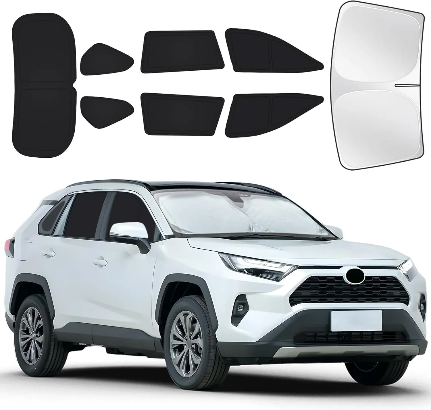for Toyota RAV4 2019-2025 Car Window Shades, 8pcs Privacy Sun Shade Set for Front Windshield Side and Rear Windows, Full Window Covers Keeps Vehicle Cool for Camping Napping