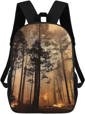 Forest Fire Pattern Unisex Backpack 17" Casual Daypacks Simple Shoulders Bag for Camping Hiking Travel Gear
