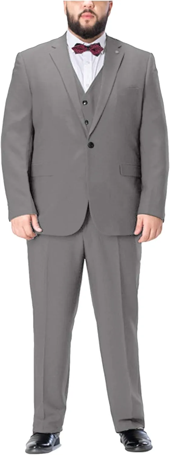Formal Men's 3 Piece Business Suit Big and Tall Notch Lapel 2 Button Blazer Jacket Vest Pants