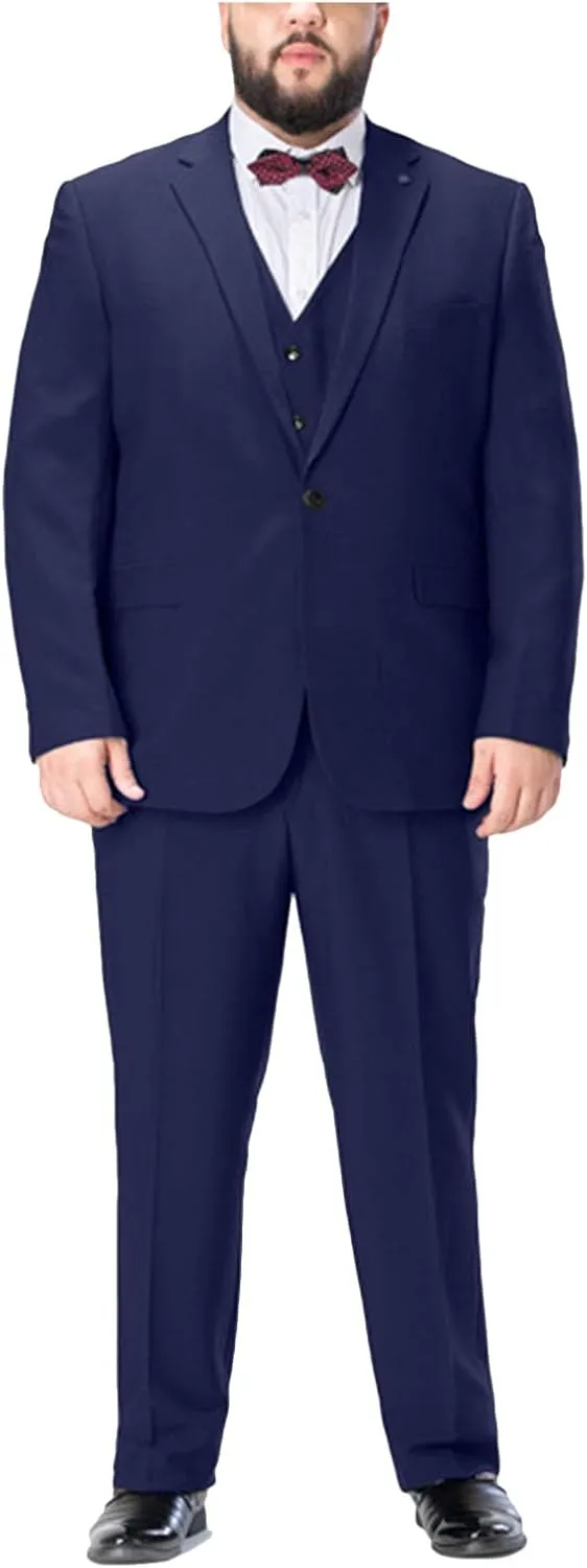 Formal Men's 3 Piece Business Suit Big and Tall Notch Lapel 2 Button Blazer Jacket Vest Pants