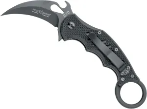 Fox Knives FX-599 G10 Black Emerson Wave Folding Karambit, Rapid One-Handed Deployment, Teflon Coating, Black Idroglider Blade Finish, Pocket Clip