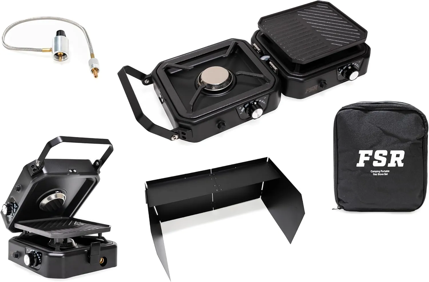 Freespirit Recreation 2 Burner Foldable Camping Stove with Griddle, Propane Camp Stove with 16,000 BTU, Adjustable Burners, Carrying Handle, Portable Gas Stove with Foldable Windscreen