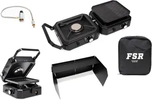 Freespirit Recreation 2 Burner Foldable Camping Stove with Griddle, Propane Camp Stove with 16,000 BTU, Adjustable Burners, Carrying Handle, Portable Gas Stove with Foldable Windscreen