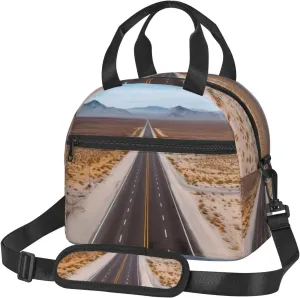 Freeway Highway Road In The Desert Lunch Bag Reusable Insulated Lunch Box Leakproof Waterproof Cooler Tote Bag With Adjustable Shoulder Strap For Work Office Picnic