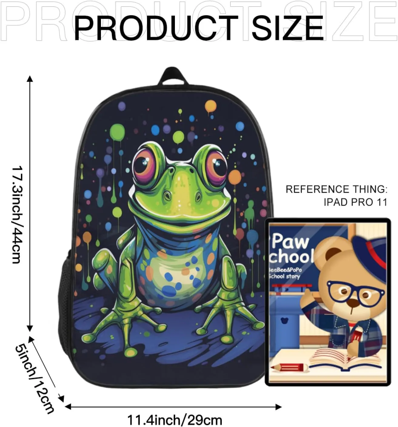 Frog Backpack, Simple and Aesthetic Bookbag for Women & Men, Lightweight Adjustable Black Backpack for Travel Outdoor Sports, Large Capacity Laptop Bag for Business Office
