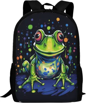 Frog Backpack, Simple and Aesthetic Bookbag for Women & Men, Lightweight Adjustable Black Backpack for Travel Outdoor Sports, Large Capacity Laptop Bag for Business Office