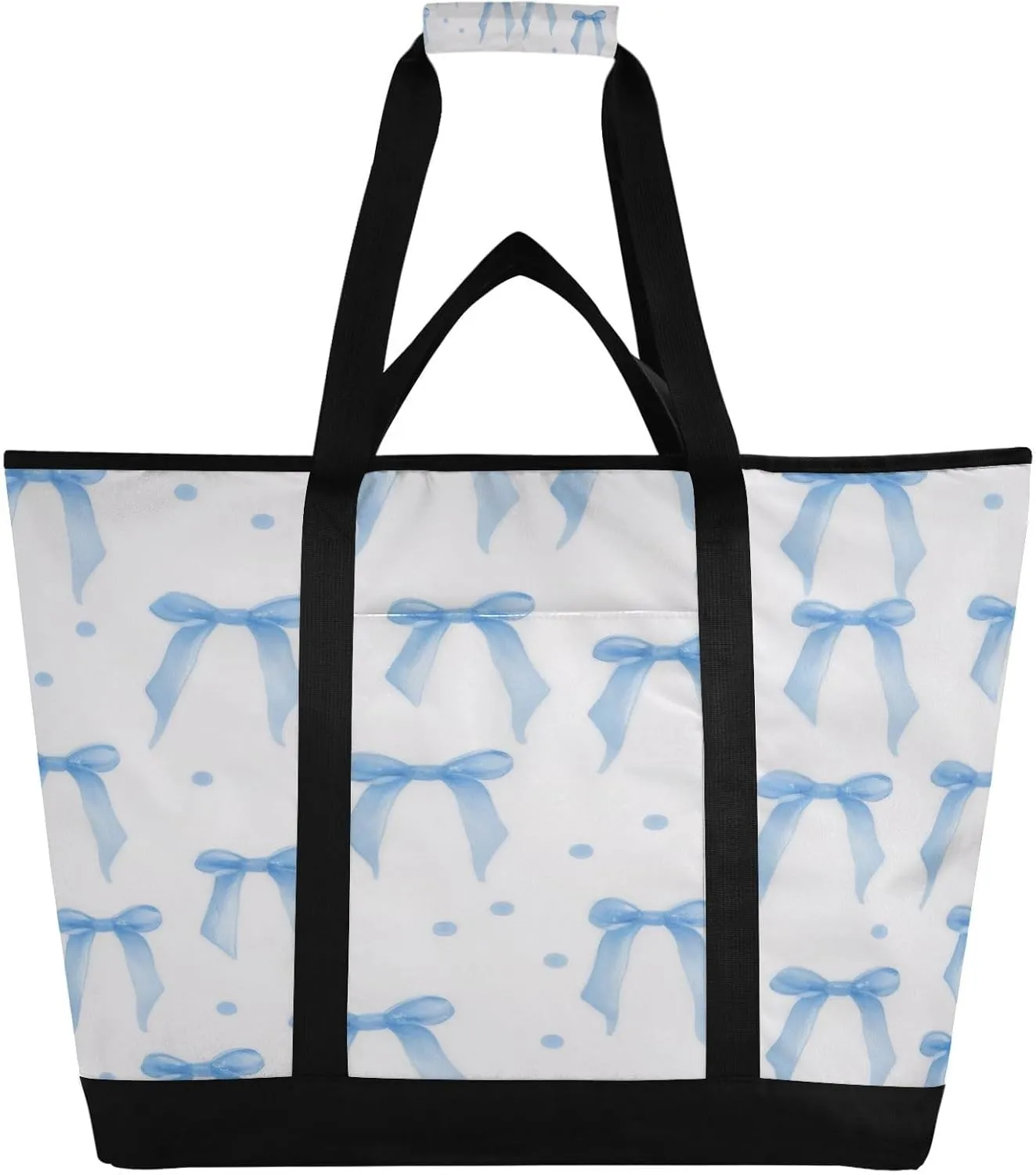 Funky Bowknots Blue Reusable Insulated Lunchbox Cooler Bag, Leakproof Kitchen Grocery Bag Collapsible Portable Cooler Tote Bag for Picnic, Camping, Office, Travel