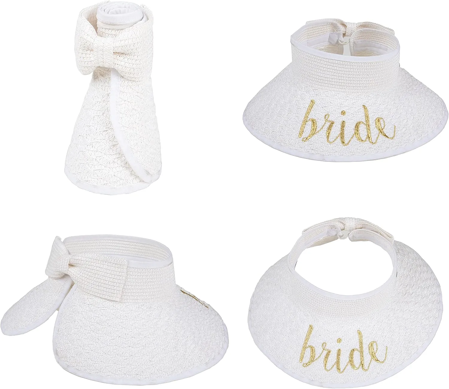 Funky Junque Women’s Sun Visor Wide Brim Straw Roll up Ponytail Hat