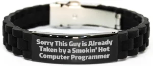 Funny Computer Programmer Quote Glide lock Clasp Bracelet, Gifts from Friends, Unique Father's Day Presents for Him, Sorry This Guy Is Already Taken