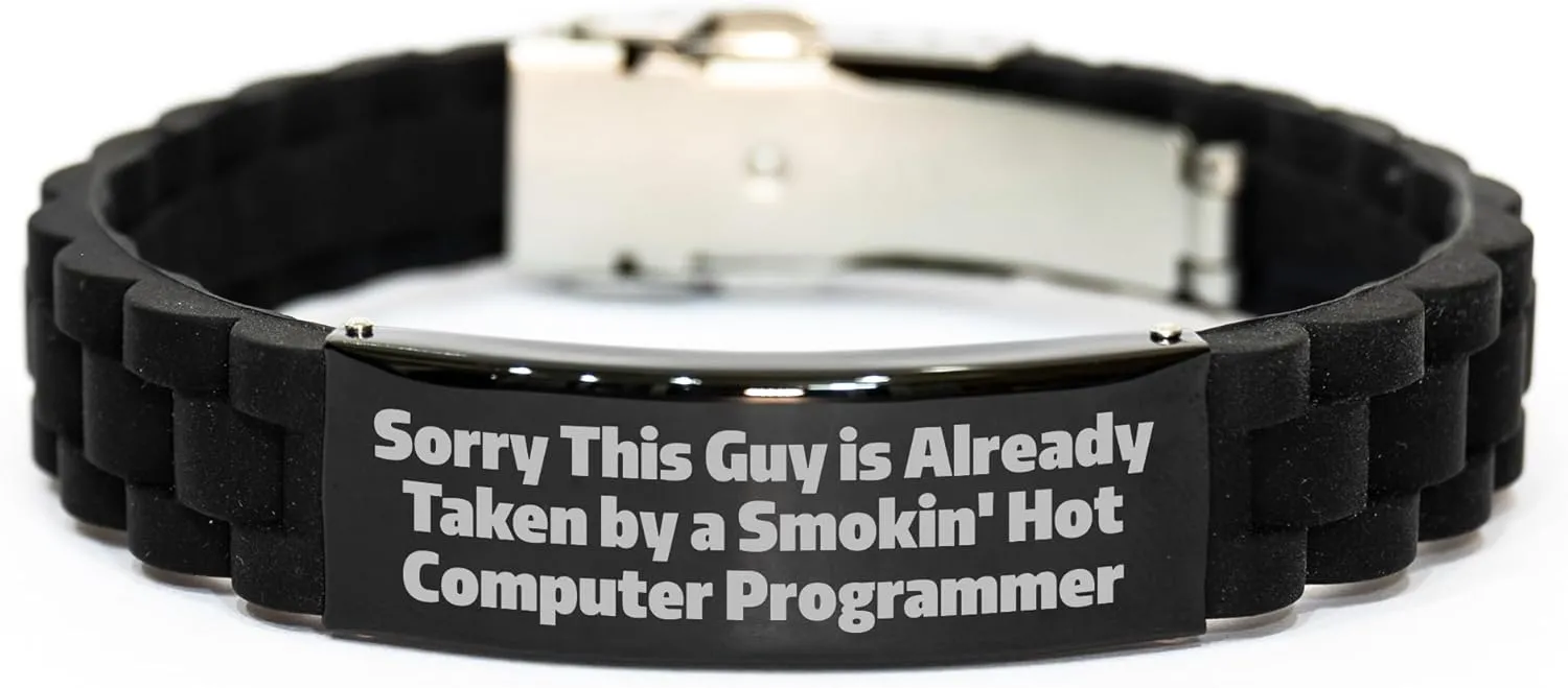 Funny Computer Programmer Quote Glide lock Clasp Bracelet, Gifts from Friends, Unique Father's Day Presents for Him, Sorry This Guy Is Already Taken