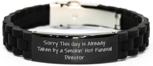 Funny Funeral Director Gifts, Sorry This Guy Is Already Taken, Glide lock Clasp Bracelet for Men, Black Stainless Steel, Adjustable, Premium Bag, Father's Day Unique Gifts from Family