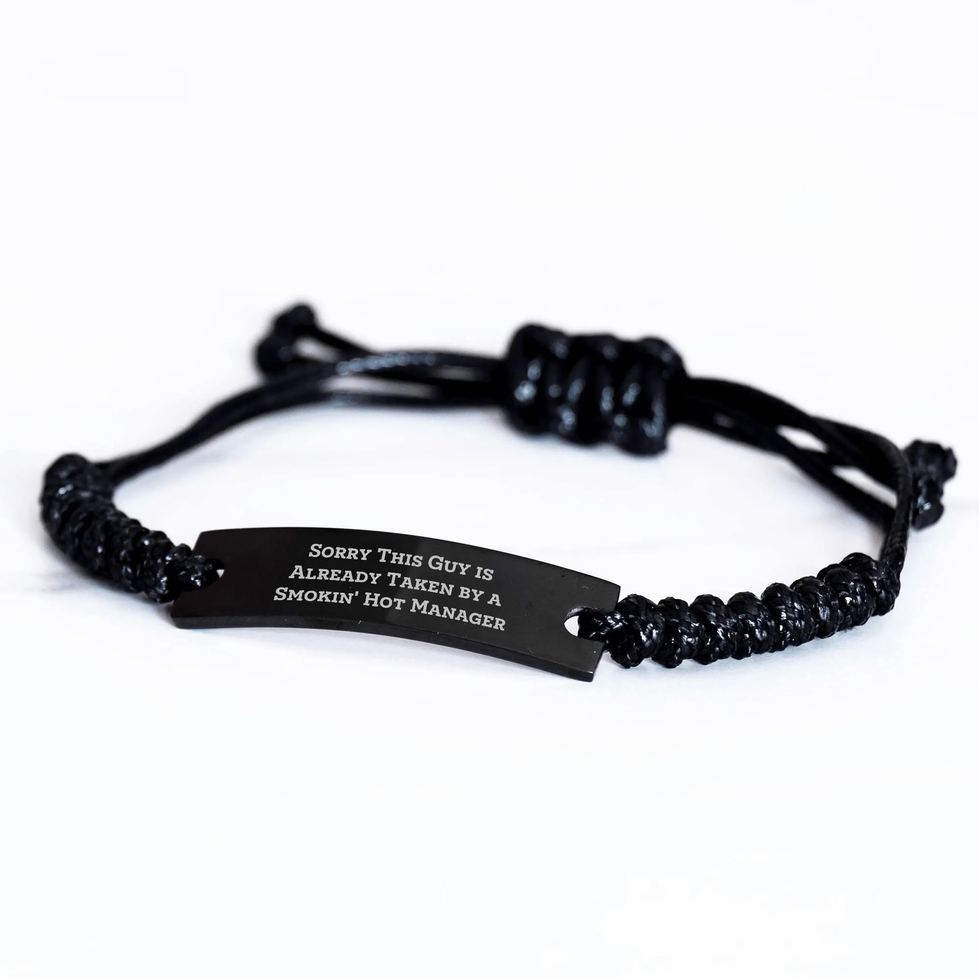 Funny Manager Gifts, Sorry This Guy Is Already Taken By A Smokin' Hot Manager Rope Bracelet, Adjustable Black Stainless Steel Gift for Men, Father's Day Unique Gifts from Family
