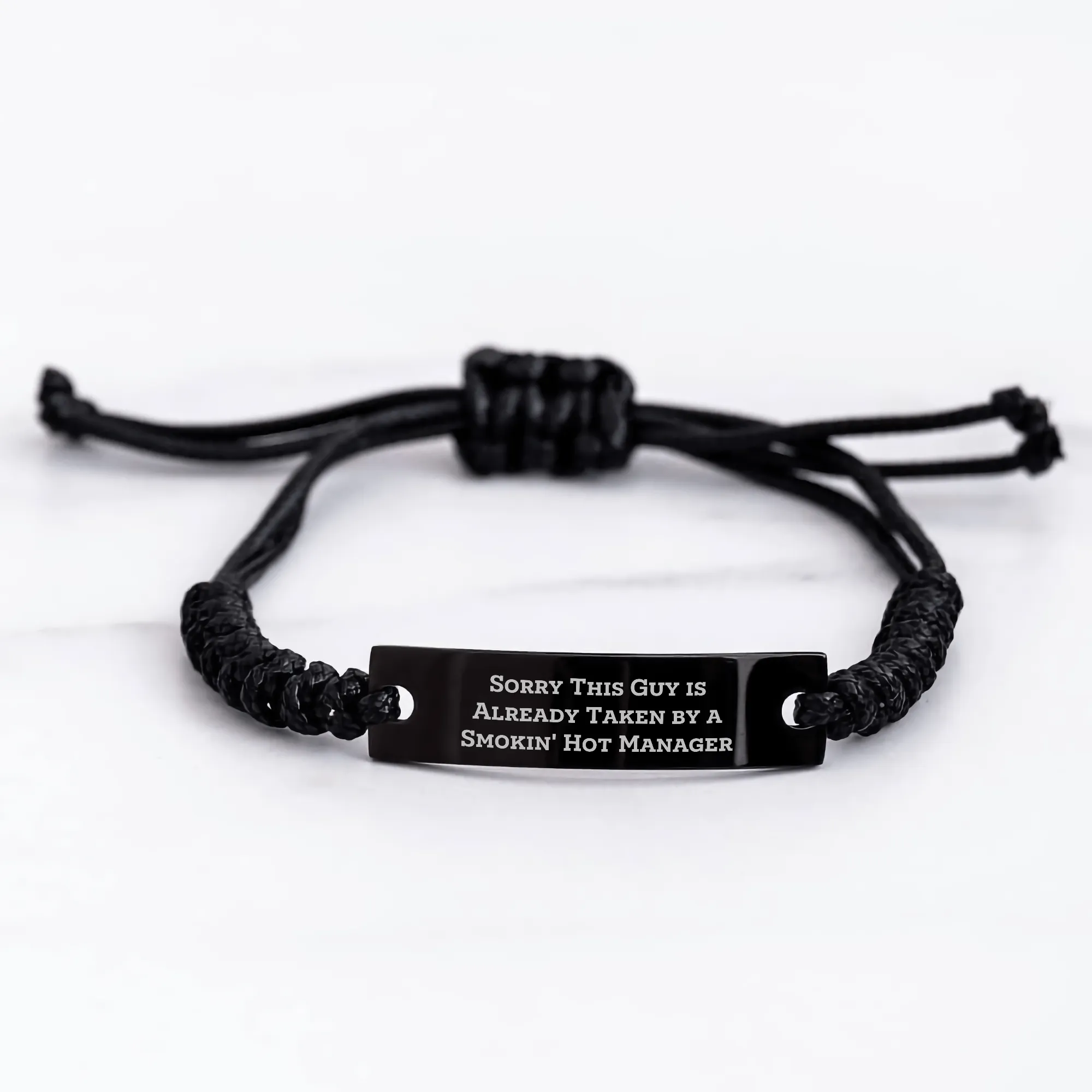 Funny Manager Gifts, Sorry This Guy Is Already Taken By A Smokin' Hot Manager Rope Bracelet, Adjustable Black Stainless Steel Gift for Men, Father's Day Unique Gifts from Family