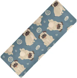 Funny Pug Food Pattern Yoga Mat Print 1mm Thick Non Slip Fitness Exercise Mat with Carrying Bag,71" x 26" Exercise Workout Mat for Yoga Pilates Fitness Floor Exercises