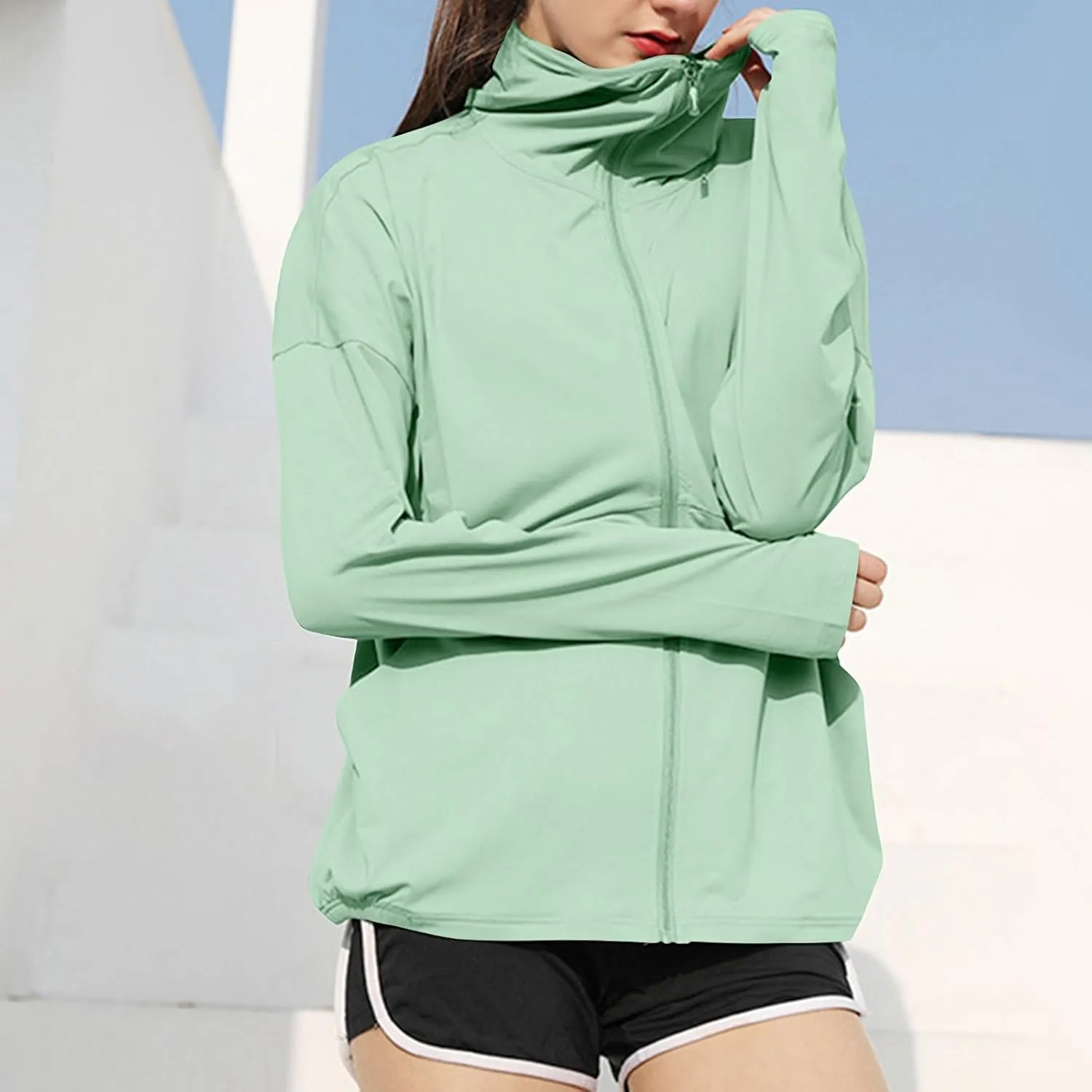 FZYLQY Women's UPF 50  Lightweight Athletic Jacket Full Zip UV Long Sleeve Hoodies SPF Lightweight Jacket Hiking Outfits