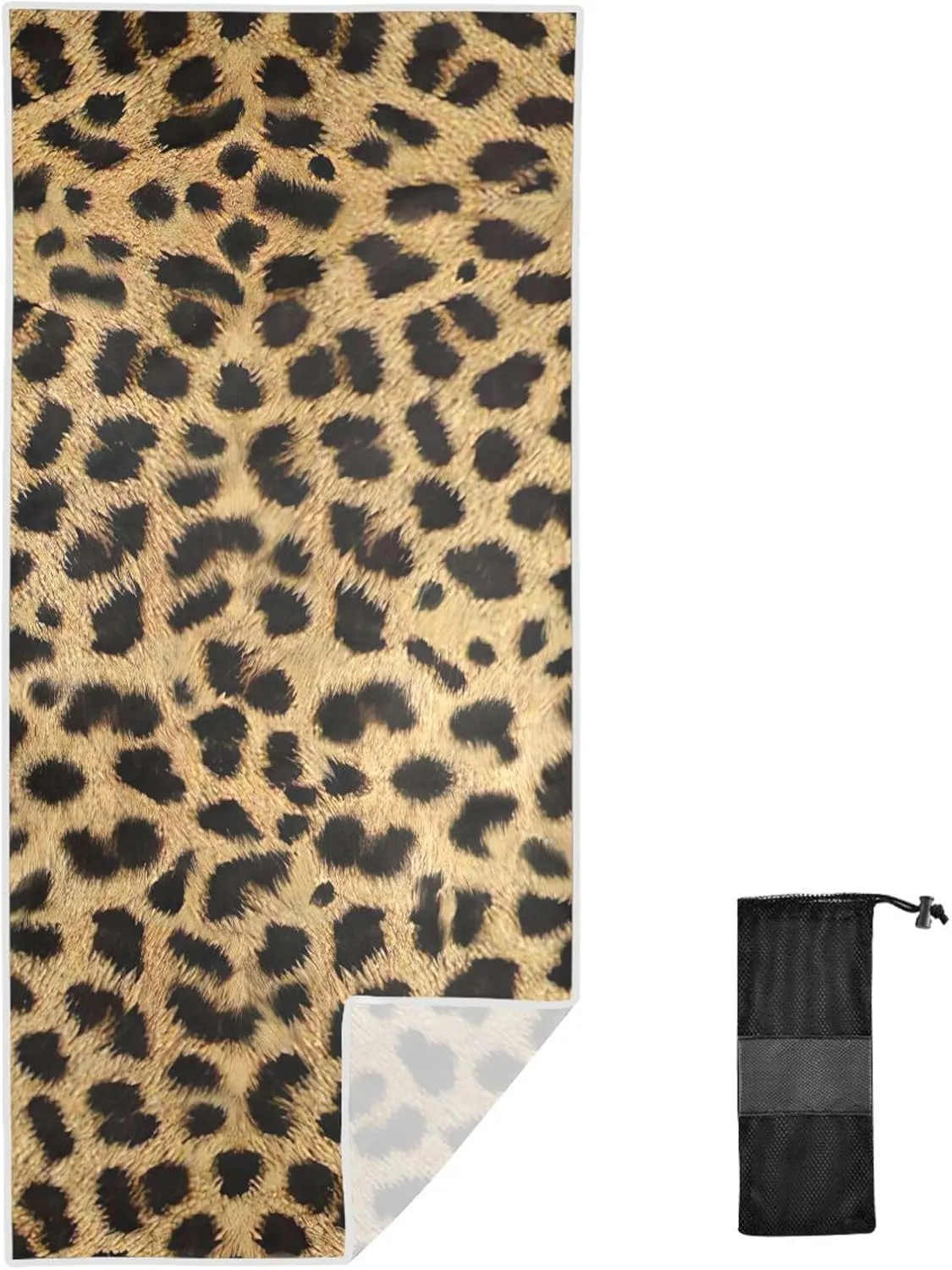 GAIGEO Brown Leopard Quick Dry Towel Beach, Foldable Beach Towel with Storage Bag, for Men,Women, Quick Dry Beach Towels for Travel, 30"x60"