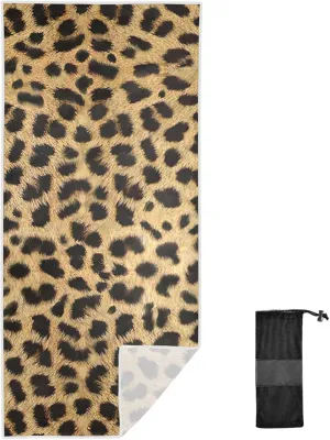 GAIGEO Brown Leopard Quick Dry Towel Beach, Foldable Beach Towel with Storage Bag, for Men,Women, Quick Dry Beach Towels for Travel, 30"x60"