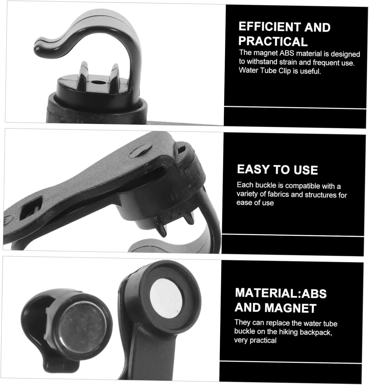 GANAZONO Portable Water Tube Clips Replaceable Back Clips Wear-Resistant Magnetic Buckle Black Magnet Abs
