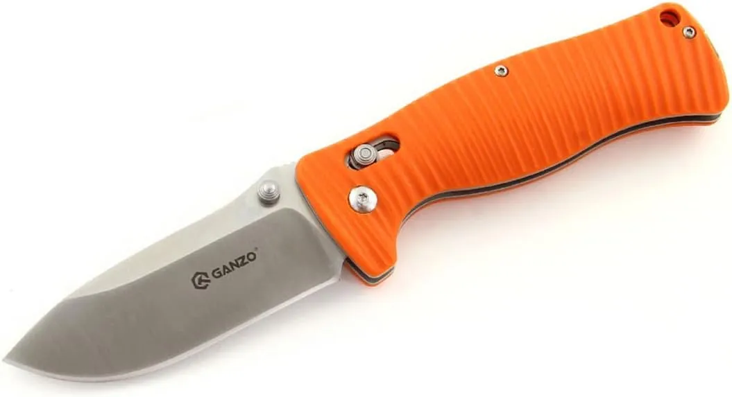 Ganzo G720-OR Tactical Pocket Folding Knife 440C Stainless Steel Blade G10 Anti-Slip Handle with Clip Fishing Hunting Outdoor Folder EDC Pocket Knife (Orange)