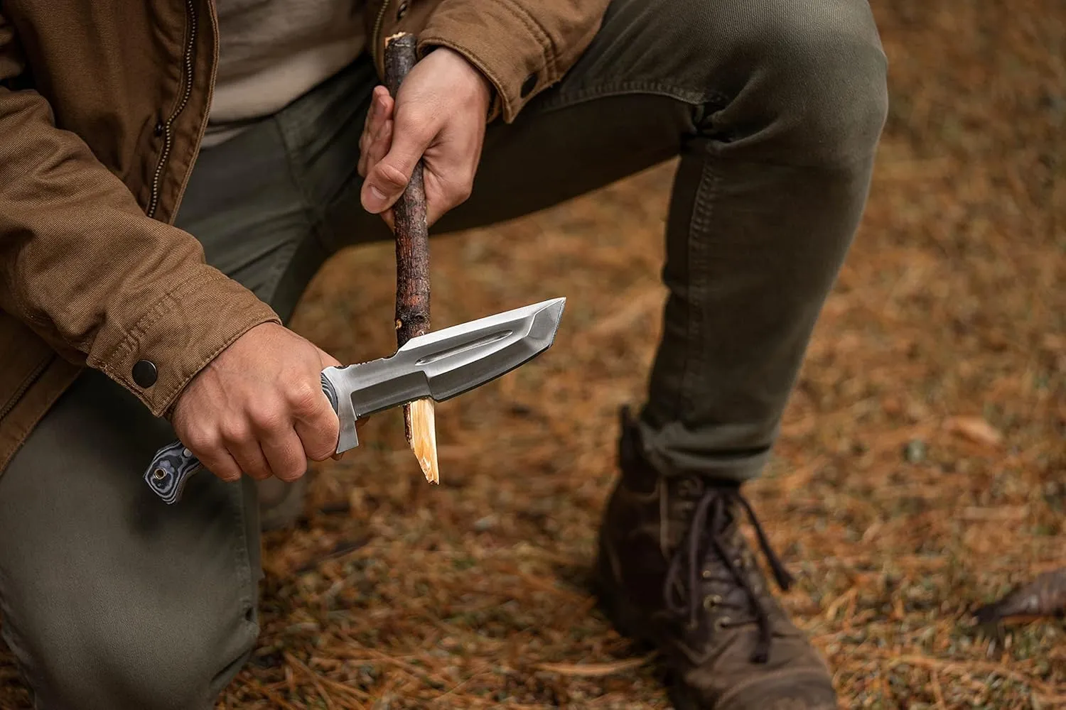 GCS Handmade D2 steel Hunting Knife G10 Handle Fixed Blade Knife Right Hand Scout Carry Buffalo leather Sheath and Sharpening Stone for Hunting Camping Survival and EDC