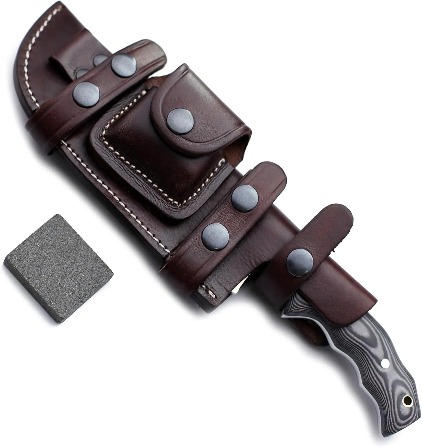 GCS Handmade D2 steel Hunting Knife G10 Handle Fixed Blade Knife Right Hand Scout Carry Buffalo leather Sheath and Sharpening Stone for Hunting Camping Survival and EDC