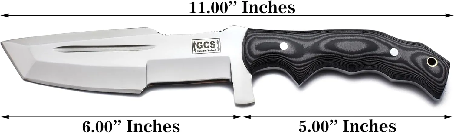 GCS Handmade D2 steel Hunting Knife G10 Handle Fixed Blade Knife Right Hand Scout Carry Buffalo leather Sheath and Sharpening Stone for Hunting Camping Survival and EDC