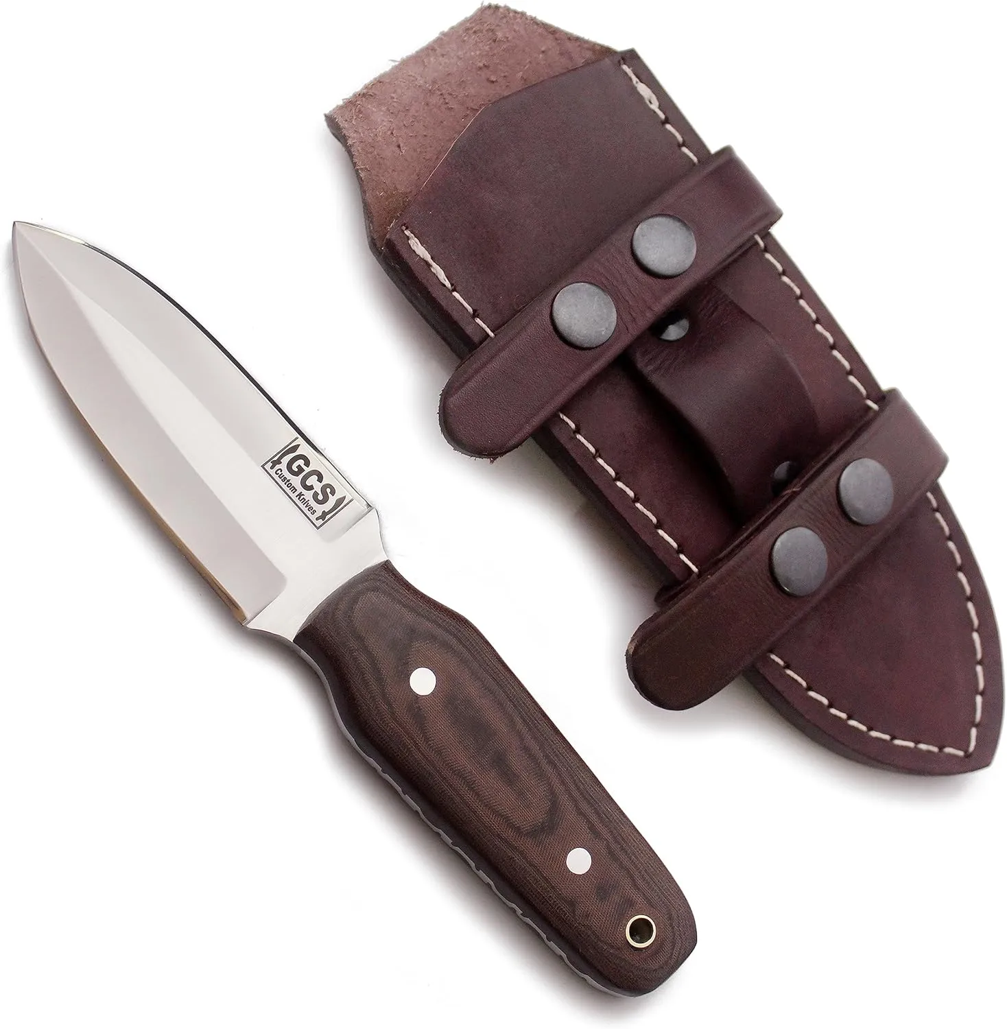 GCS Handmade Micarta Handle D2 Tool Steel Tactical knife Hunting Knife DaggerKnife with leather sheath Full tang blade designed for Hunting & EDC GCS 187 Brown