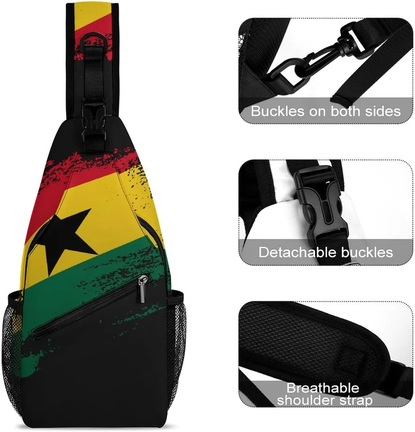 Ghana Flag Patriotic Sling Bag Crossbody Chest Bag Shoulder Bag For Travel Hiking Cycling Camping
