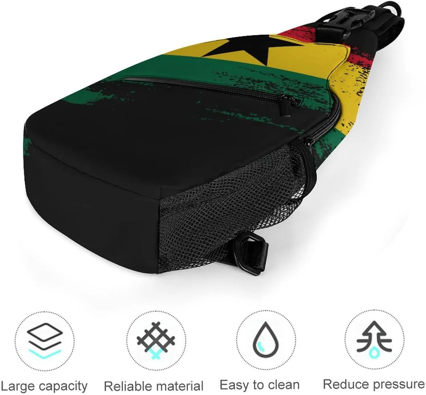 Ghana Flag Patriotic Sling Bag Crossbody Chest Bag Shoulder Bag For Travel Hiking Cycling Camping