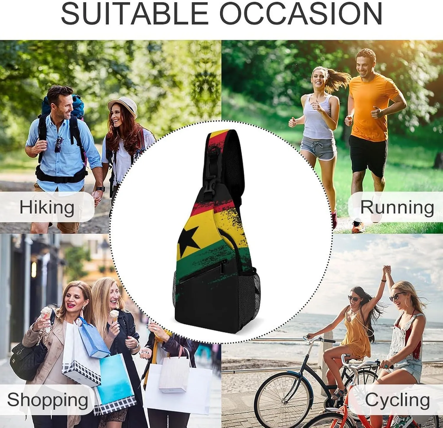 Ghana Flag Patriotic Sling Bag Crossbody Chest Bag Shoulder Bag For Travel Hiking Cycling Camping