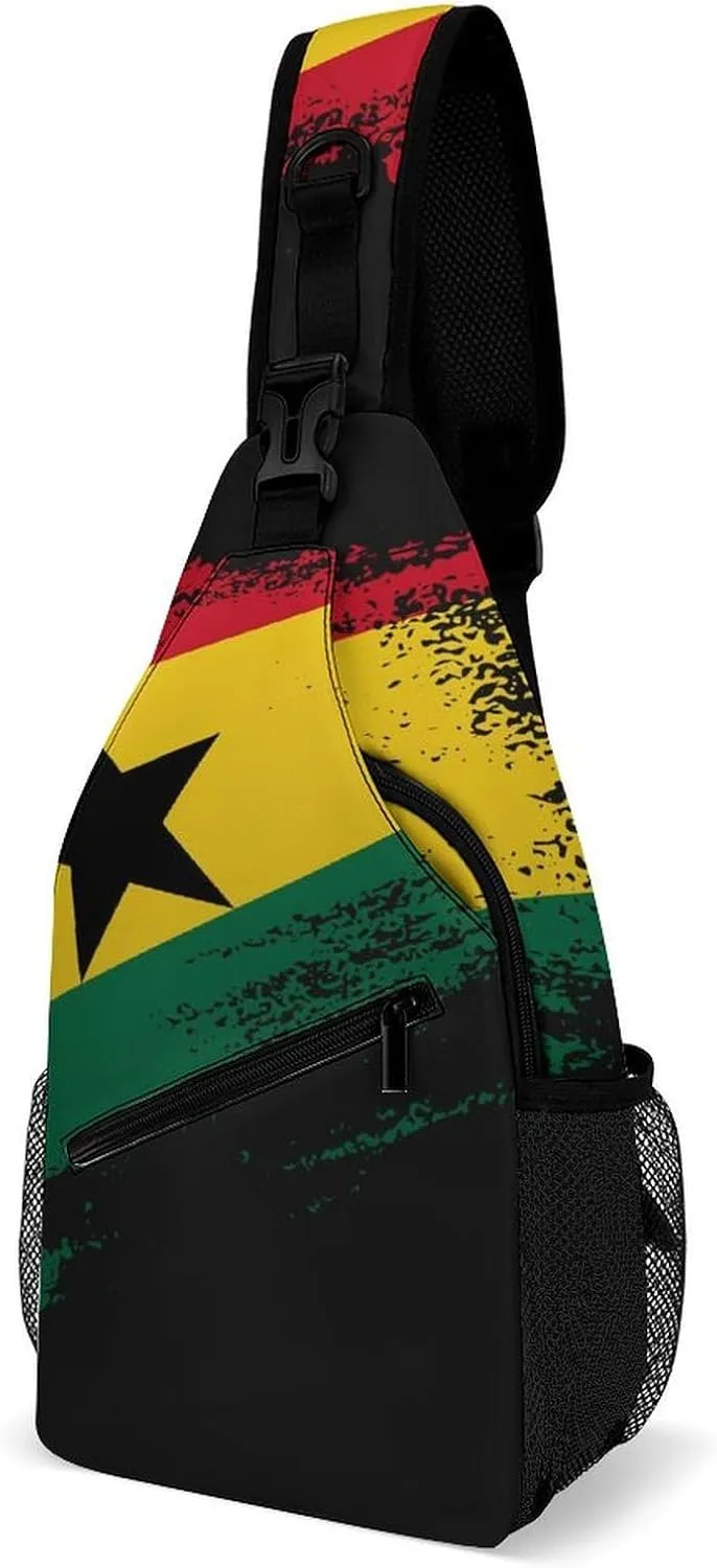 Ghana Flag Patriotic Sling Bag Crossbody Chest Bag Shoulder Bag For Travel Hiking Cycling Camping