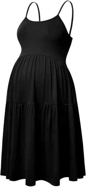 GINKANA Women's Sleeveless Maternity Dress Adjustable Strappy Summer Casual Swing Dress for Daily Wearing Or Baby Shower