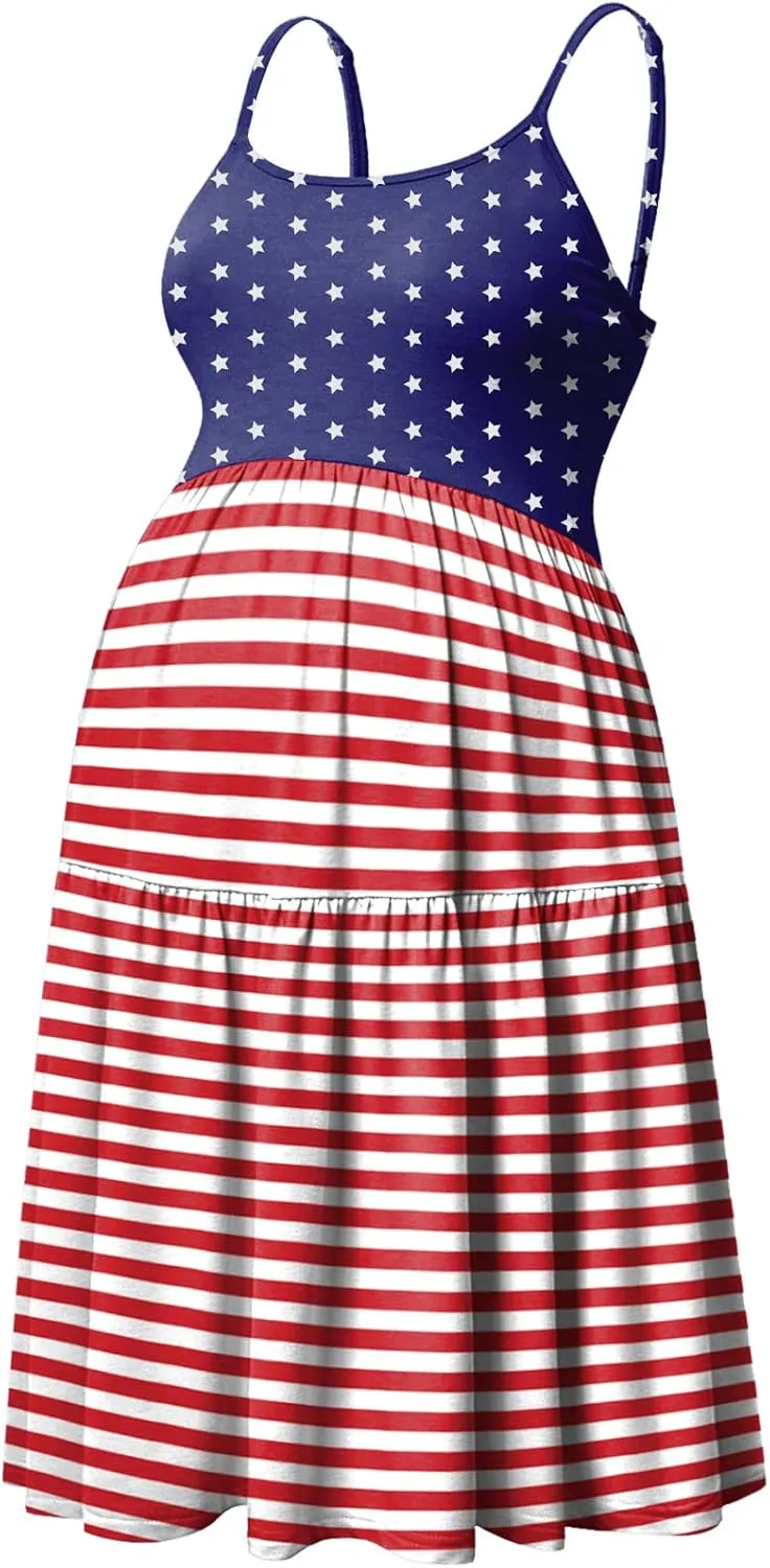 GINKANA Women's Sleeveless Maternity Dress Adjustable Strappy Summer Casual Swing Dress for Daily Wearing Or Baby Shower