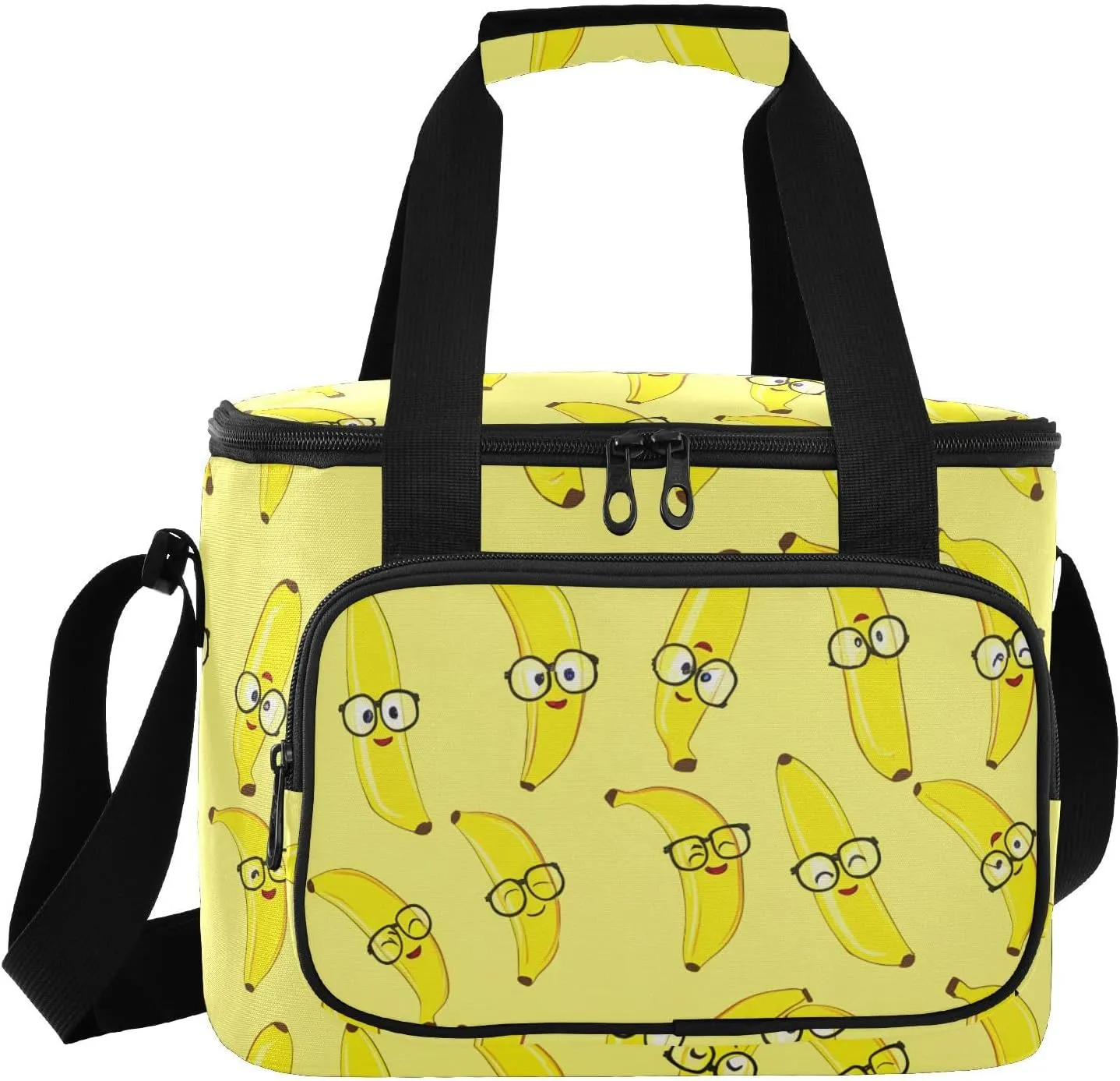 Glasses Banana Fruit Yellow Insulated Cooler Bag for Women Men Leakproof 24 Can Camping Car Coolers for Travel Outdoors Trip