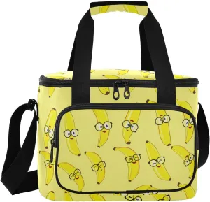 Glasses Banana Fruit Yellow Insulated Cooler Bag for Women Men Leakproof 24 Can Camping Car Coolers for Travel Outdoors Trip