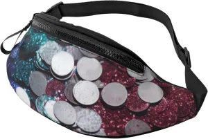 Glitter Sequin Spot Printed Bumbag Waist Bag for Men Women Adjustable Belt Fanny Pack with Headphone Hole for Travel,Hiking,Sport,Cycling, Black, One Size, Hiking Backpack