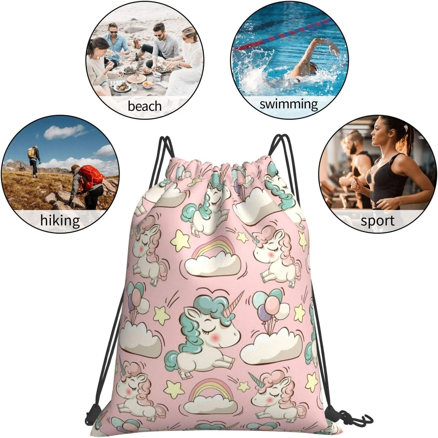Gocerktr Unicorn Pink Drawstring Backpack Waterproof Lightweight String Bag For Outdoor Yoga Gym Swimming Travel One Size