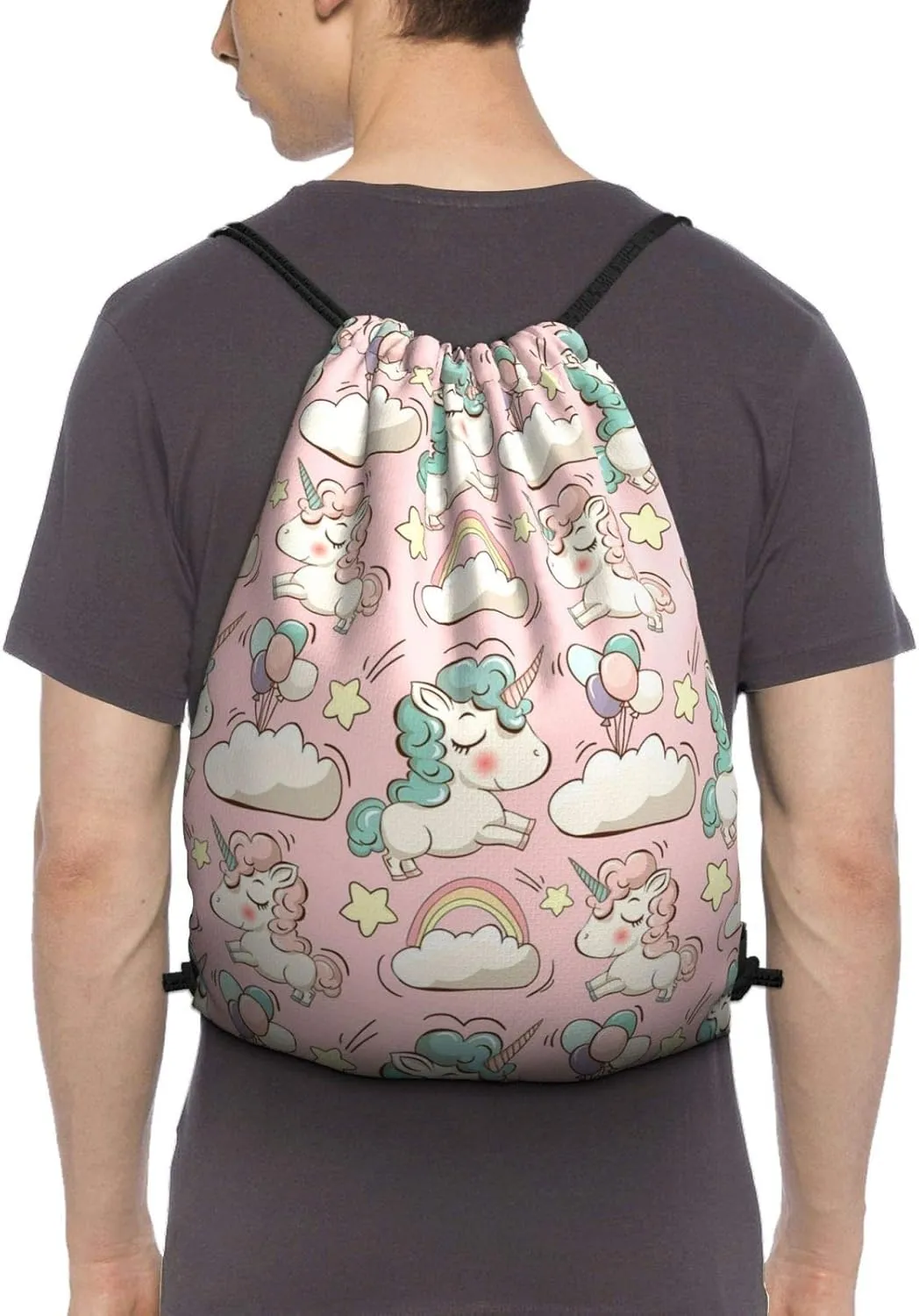 Gocerktr Unicorn Pink Drawstring Backpack Waterproof Lightweight String Bag For Outdoor Yoga Gym Swimming Travel One Size