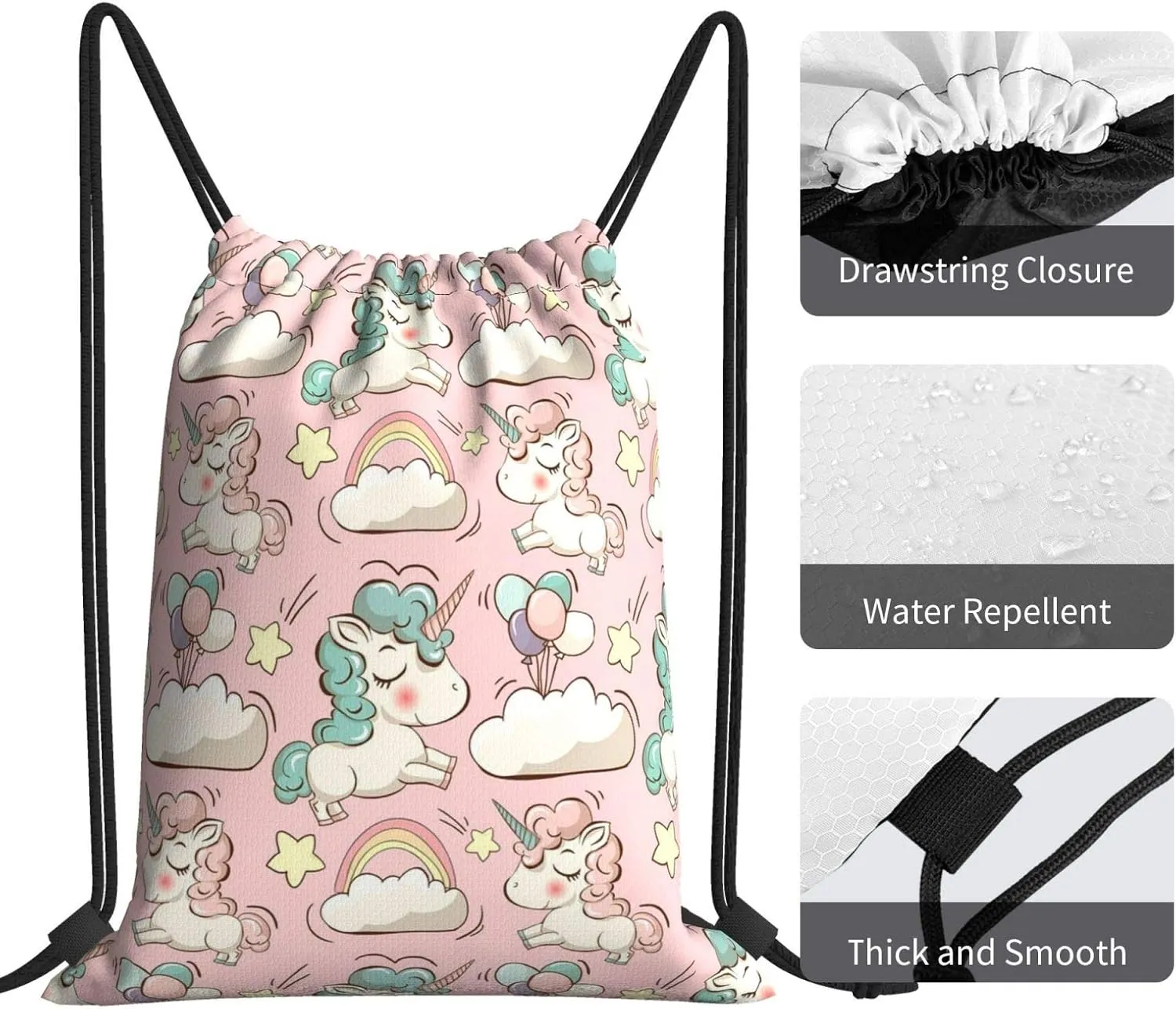 Gocerktr Unicorn Pink Drawstring Backpack Waterproof Lightweight String Bag For Outdoor Yoga Gym Swimming Travel One Size