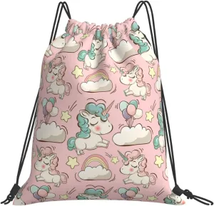 Gocerktr Unicorn Pink Drawstring Backpack Waterproof Lightweight String Bag For Outdoor Yoga Gym Swimming Travel One Size