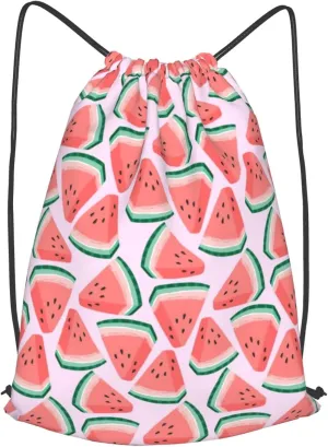 Gocerktr Watermelon Drawstring Backpack for Women Men Waterproof String Bag Lightweight Gym Sackpack Beach Hiking Yoga Travel