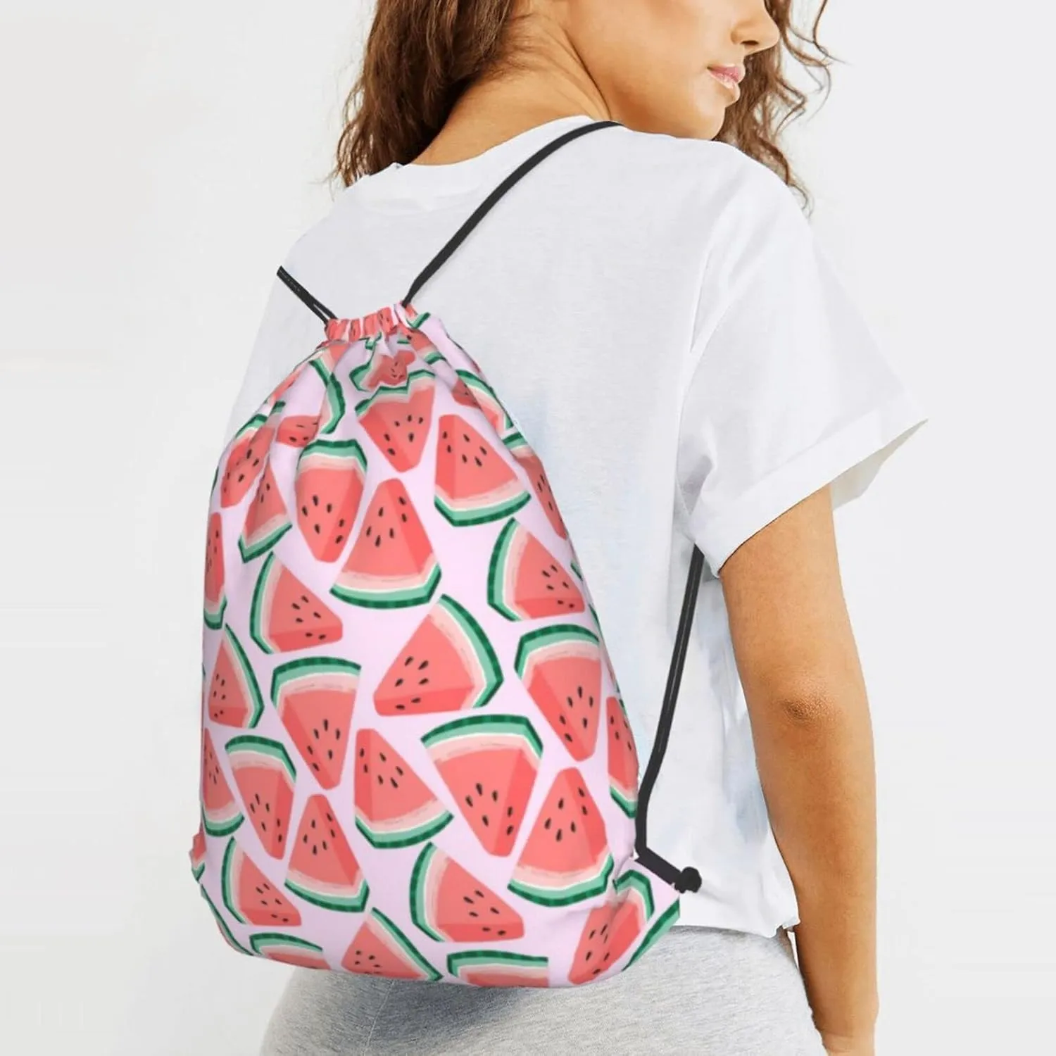 Gocerktr Watermelon Drawstring Backpack for Women Men Waterproof String Bag Lightweight Gym Sackpack Beach Hiking Yoga Travel