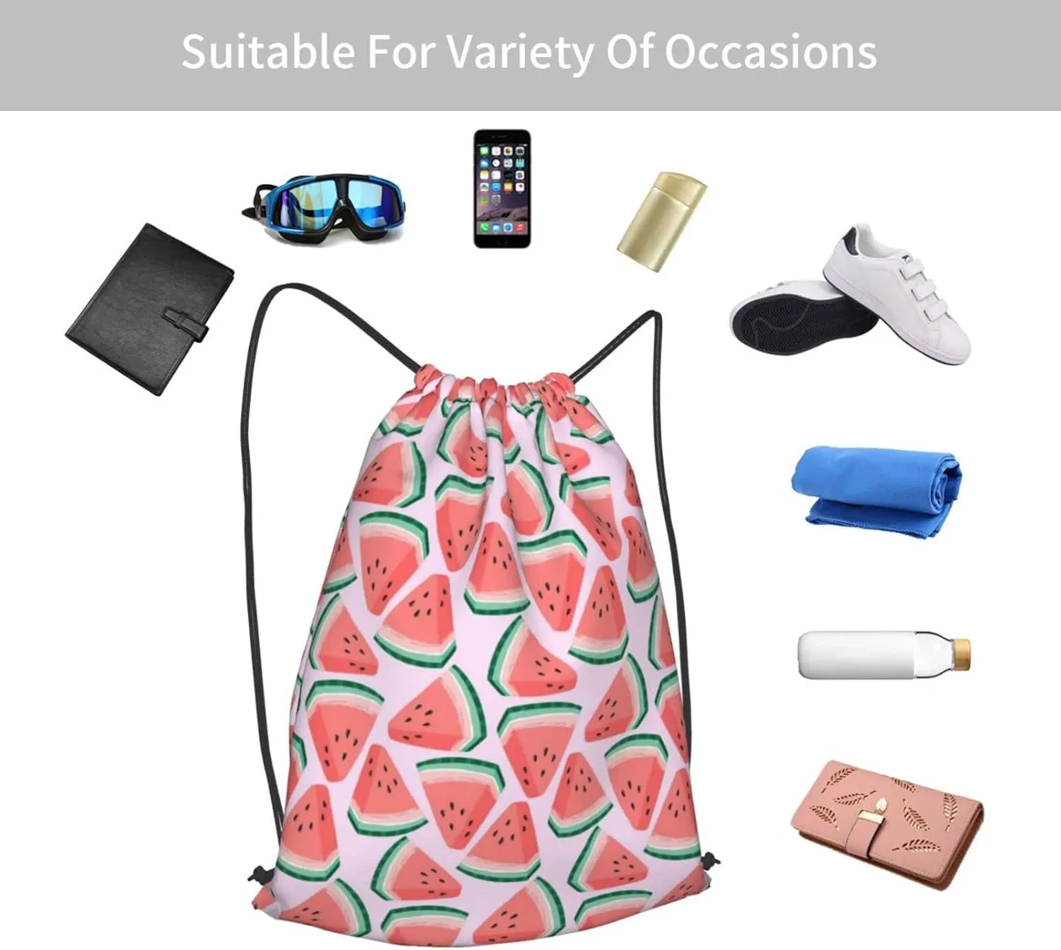 Gocerktr Watermelon Drawstring Backpack for Women Men Waterproof String Bag Lightweight Gym Sackpack Beach Hiking Yoga Travel