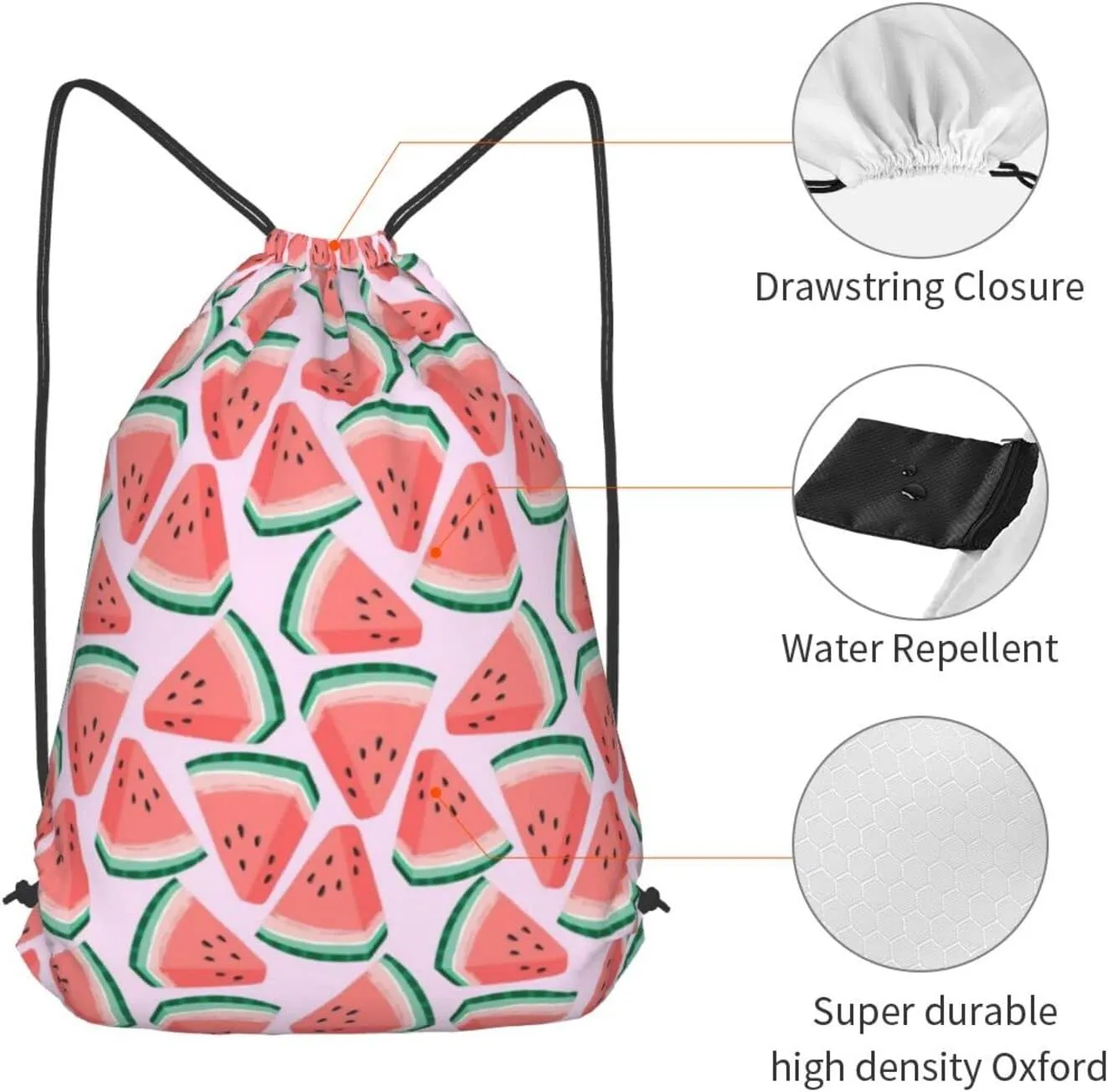 Gocerktr Watermelon Drawstring Backpack for Women Men Waterproof String Bag Lightweight Gym Sackpack Beach Hiking Yoga Travel